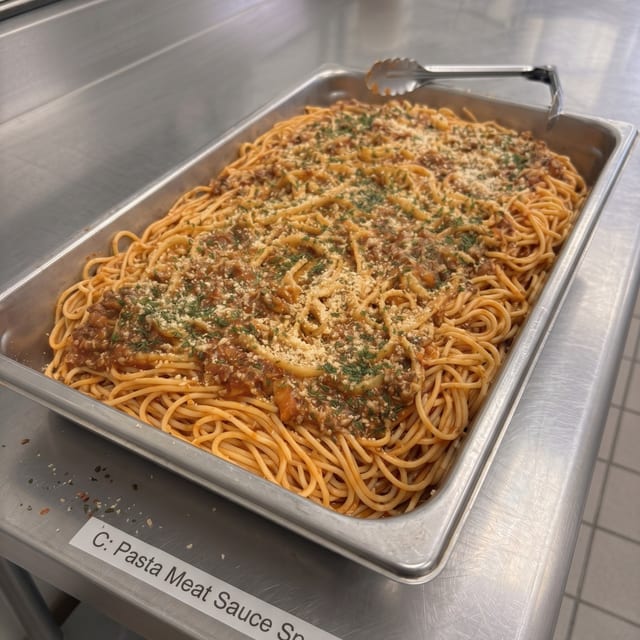 C: Pasta Meat Sauce Spaghetti Tray.