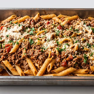 C: Pasta Meat Sauce Penne Tray
