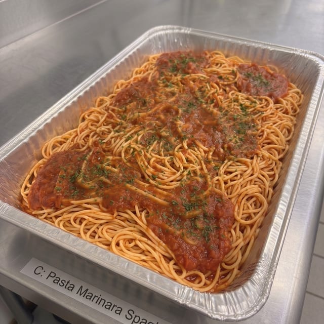 C: Pasta Marinara Spaghetti Tray.